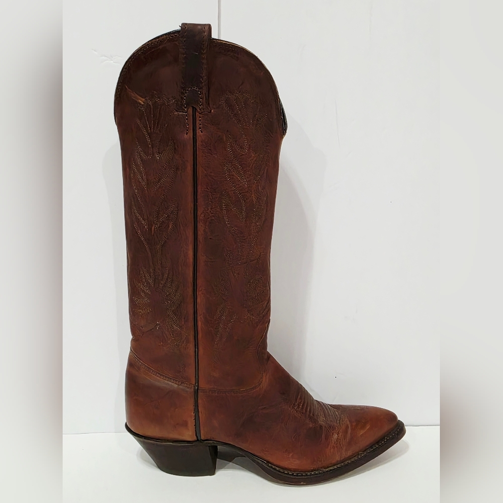 J. Chrisholm BROWN Boot Cowboy Western Leather Pull On Ride 7 M Used